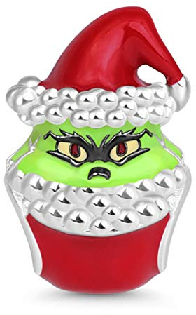 GNOCE Grünes Monster Cup Kuchen Charms Perle 925 Sterling Silber Weihnachtszauber Grinch Beads Charm Fit für Armband/Halskette Geschenk für Frauen Männer Filmfans