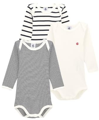 Petit Bateau Unisex Baby A01tb Gestreifter Body mit langen Ärmeln (3er Pack)