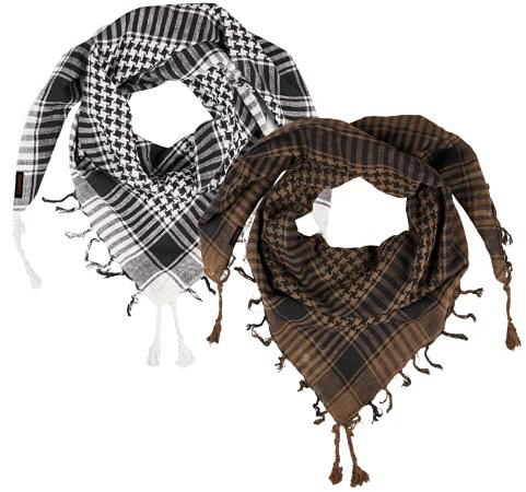 LOVARZI Shemagh Schals Militär - Set aus 2 Schals: Kakifarben plus Schwarz & Weiß - Palästinenser Kopftücher - Keffiyeh aus Baumwolle für Herren und Damen
