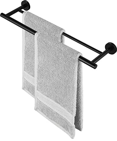 KES Barre porte-serviettes double 50,8 cm, Barre porte-serviettes noire pour porte-serviettes de salle de bain en acier inoxydable SUS304 antirouille murale noire mate, A2001S52-BK