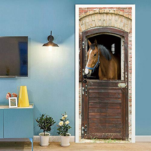 3D Türtapete Selbstklebend Türposter - PFERD - Türaufkleber Türfolie PREMIUM PVC Wasserfest Wandtattoo Für Schlafzimmer Wohnzimmer Tür Dekoration Tapete 86 x 200 cm