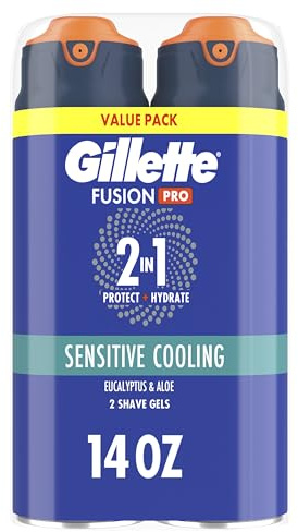Gillette PRO Shaving Gel For Men Cools To Soothe Skin And Hydrates Facial Hair, TWIN PACK - Total 14oz, ProGlide Sensitive 2 in 1 Shave Gel