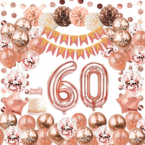 Geburtstag Deko Frauen,Luftballon Geburtstag Rosegold Mit Geburtstag Deko,Geburtstagsdeko Happy Birthday Banner,Deko Geburtstag Ballons,Konfetti Ballon für Deko Frau Mehrweg (60)