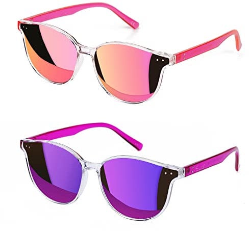 Sumato Round Cat Eye Sunglasses for Women Trendy Women Sunglasses Classic Vintage Designer Style UV400 Protection Mirrored Lens Pink Purple Girls Men 2 Pack