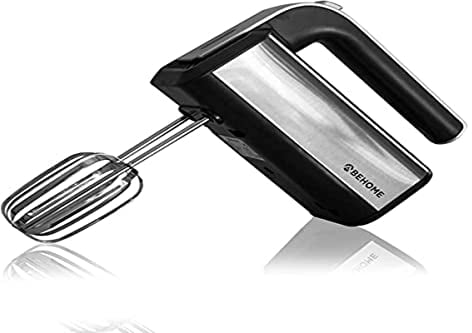 Batteur électrique Mixer 5 vitesses 300 W Turbo avec lumière LED, couleur argent et noir, avec 2 fouets pour pâtes douces et 2 crochets pour pâte dure