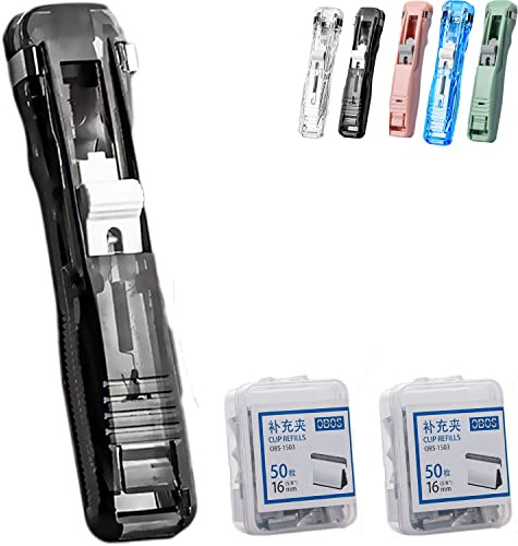 Reusable Creative Stapler, Hefter, Klammerloses Heftgerät, mit 100 Stück Wiederverwendbare Heftklammern, Push Hefter Set, Binder Clips for School Office Für Büro, Home, Schulbedarf