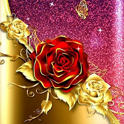 FIYO 5D Diamond Painting Kits, Luxus Rose Vollbohrer Kristall Strass Kreuzstich Stickerei Landschaft Diamant Malerei DIY Diamond Art Bohrer Stickerei für Wohnkultur Geschenk 30x30 cm
