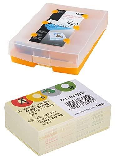 HAN Lernbox CROCO 6-9-16, einfach Vokabeln lernen mit 5-Fächer-Lernsystem Karteikarten - 100 Stück DIN A8 quer liniert für CROCO Duo