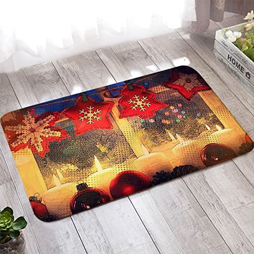 Banemi Waschbarer Teppich, Fussmatte Schmal 60X180cm Rot Gelb Kerze Weihnachtsanhänger für Wohnzimmer Schlafzimmer