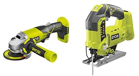 RYOBI - Meuleuse d'Angle Électrique Sans Fil 18V ONE+ Ø115mm & Scie Sauteuse Pendulaire 4 Positions 18 V ONE+ Sans Fil Pour Coupes Parfaites, Sans Éclat, Droites, de Finitions