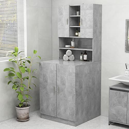 Tidyard Armario de Lavadora Armario de Baño Mueble de Almacenamiento Armario de Almacenaje de Baño Moderno Gris Hormigón 70,5x25,5x90 cm
