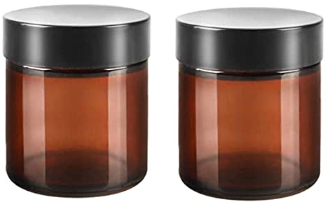 2PCS 120ML 4-Ounce Round Amber Glass Cream Jars Bottle Empty Cosmetic Containers with Black Lids And Inner Liners for Lotions Body Scrubs & Balms