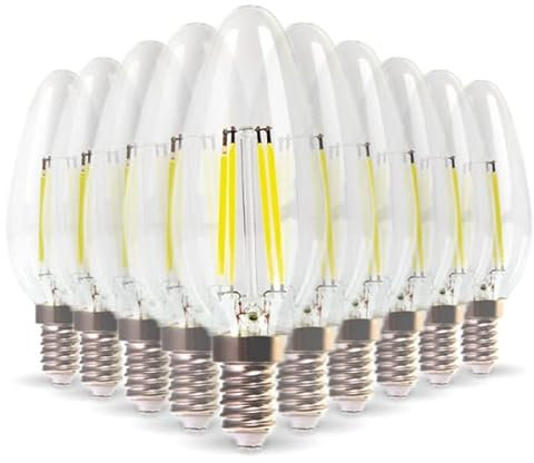 Arum Lot de 10 Ampoules Filament LED E14 C35 4W Equi 40W Blanc Chaud Non Dimmable
