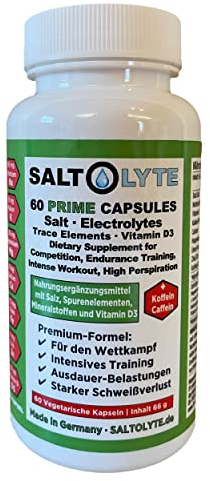 SALTOLYTE 60 PRIME CAPSULES Salz- + Elektrolytkapseln mit Natrium, Magnesium, Kalium, Kalzium, Eisen, Zink, Vitamin D3 und Koffein