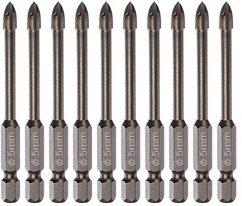 sourcing map 10pcs Titanium Coated Masonry Drill Bit, 5mm Triangle Concrete Drill Bits Ceramic Tile Drill Bit with 1/4 Hex Shank for Mirror and Ceramic Tile on Concrete Brick Wall