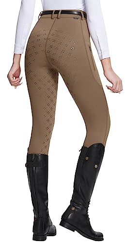 baleaf Womens Horse Riding Pants Equestrian Full Seat Breeches Horseback Tights Silicone Zipped Pocket Brown M