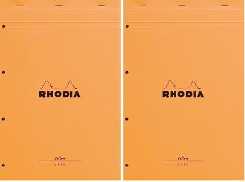 Rhodia 119660C - Notizblock N°119 (geheftet, DIN A4+, 21 x 31,8 cm, liniert mit Rand, 80 Blatt, gelbes Papier, 80g) 1 Stück, orange (Packung mit 2)