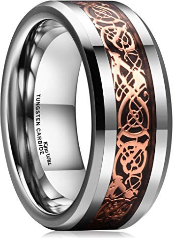 King Will Dragon 8mm Rose Gold Plated Celtic Dragon Tungsten Carbide Wedding Band Ring Comfort Fit 8