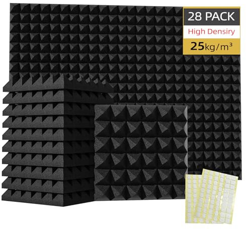 Temgcuam 28 panneaux de mousse absorbante acoustique, panneau d'absorption acoustique ignifuge en mousse antibruit pour studio d'enregistrement, bureau, podcast 30,5 x 30,5 x 5,1 cm (noir)