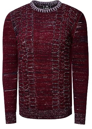 Rusty Neal Herren Slim Fit Strick Pullover Rundhals Pulli S - 3XL Melierter Kontrast Strickpullover Bodyfit 441