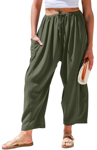 TARSE Womens Linen Wide Leg Pants Casual Palazzo Harem Pants with Pockets