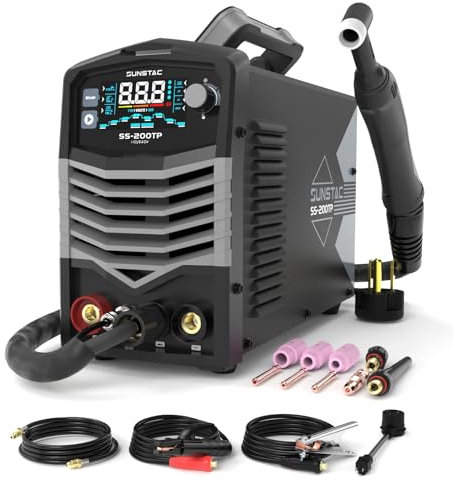 Sunstac 200A TIG Welder with Pulse, 110V/220V Dual Voltage, 3 in 1 DC TIG/Pulse TIG/SPOT TIG/Stick Welding Machine, Digital Screen Display, Over Loading Protection