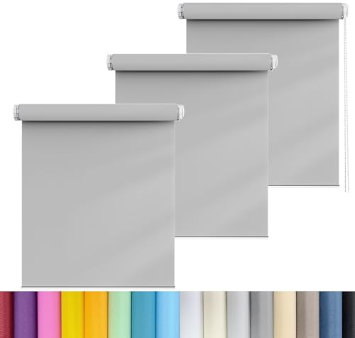 Verdunkelungsrollo Klemmfix 45 x 140 cm Blickdicht, Sichtschutz, Blendschutz Deckenmontag Seitenzugrollo Inkl Montage-Teile, für Fenster und Türen, Hellgrau