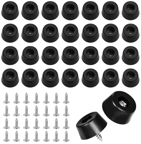 30pcs Cutting Board Rubber Feet, 0.59x0.31in Non Slip Chopping Board Legs with Stainless Steel Screws in Round Small Rubber Table Feet Bumpers Pad for Garden Furniture Electronics Kitchen Appliances