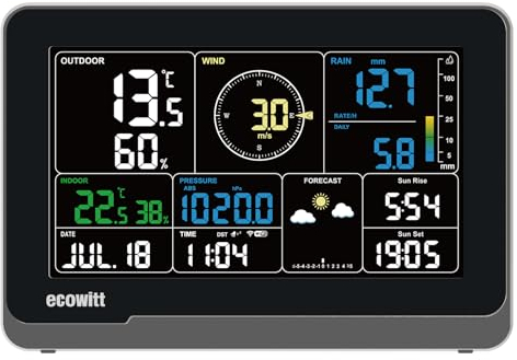 ECOWITT WS3910 Console incorporata 4-in-1 sensori per stazione meteo, display LCD a colori Wifi da 7,5 pollici con sensore CO2 per unità meteo WS69/WS90, controllo intelligente del collegamento IOT