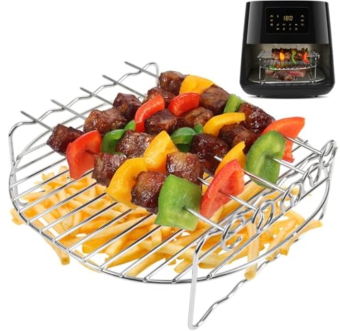 YQL Airfryer zubehör für Philips Airfryer XL/XXL/Russell Hobbs Heißluftfritteuse 8L, 304 Edelstahl Airfryer Grillrost mit 5 Spieße, Heißluftfritteuse Zubehör für Ninja/COSORI Air Fryer (5,5L-8L)