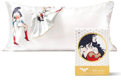 Wonder Woman x Kitsch Satin-Kissenbezug, weicher als Seidenkissenbezug für Haar und Haut, kühlende Satin-Kissenbezüge mit Reißverschluss, Satin-Kissenbezug, King-Size, Glauben Sie an Wonder)