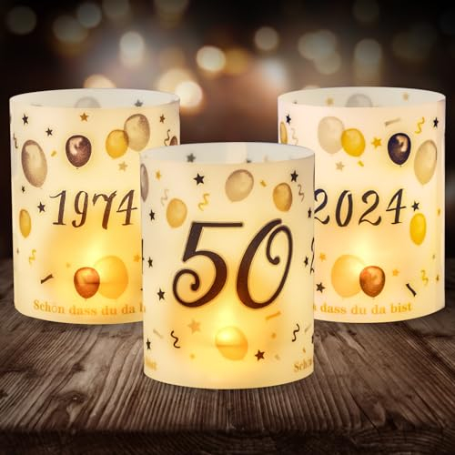 12 Windlicht Tischdeko 50 Geburtstag, Seutgjie 50. Geburtstag Hochzeit Jubiläum Deko Mann Frau 1974-2024 Schwarz Gold für Teelichter oder Kerzen