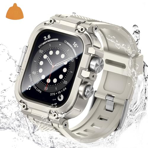 Neitra 3 en 1 Funda impermeable con correa para Apple Watch Series 9/8/7 45mm, Correa de Repuesto Ajustable de TPU resistente, Deportiva Correa 360° Protector duro PC Frontal/Trasero para iWatch
