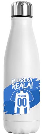 Botella Térmica Personalizada Fútbol Sociedad | Regalo Original para Aficionados del Fútbol | Regalo Camisetas Equipos Futbol | Termo Acero Inoxidable Doble Capa 500 ml (Sociedad)