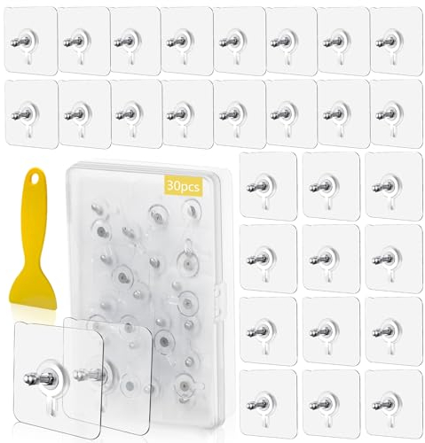 yuejuhe 30 piezas Tornillos de Adhesivo Transparente, Tornillos Ganchos, Clavos Colgantes Autoadhesivos, Clavos Pared sin Taladro para Baño Cocina Lavadero (Transparente)