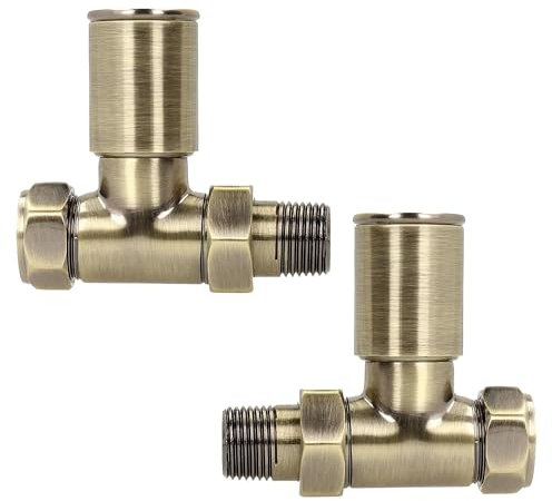 Luxury Antique Brass Straight Towel Rail Radiator Valve Heavy Pattern 15MM X 1/2 Pair Twin Pack