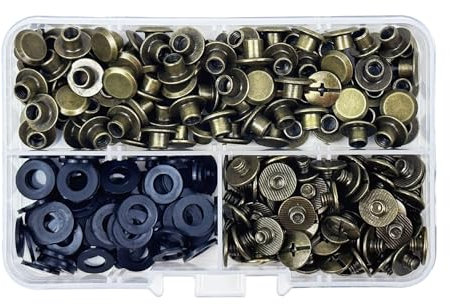 CANGCANG 100 Juegos Remaches Tornillo de Encuadernacion,M5*4mm Tornillos de Chicago,Remaches de Rosca,Tornillos de Chicago ornillos de cinturón para cuero, libros, cinturones de papel(Brone)