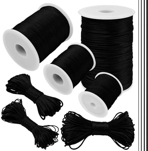 LEREATI Filo Nylon per Braccialetti 2mm x 20m Coda di Topo Cordoncino per Collane Filo Non Elastico per Braccialetti Resistente Filato Gioiello, Filo per Macrame, Perline, Fai da Te (Nero)