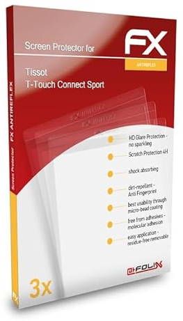 atFoliX Panzerfolie kompatibel mit Tissot T-Touch Connect Sport Schutzfolie, entspiegelnde und stoßdämpfende FX Folie (3X)