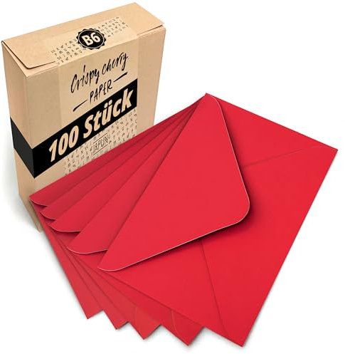 Japun – Briefumschläge (100 Stück) aus Papier, Kuvert, Umschlag ohne Fenster - DIN B6-175 x 125 mm - rot