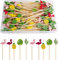 100 Counts Bamboo Cocktail Sticks, Fruit Cocktail Picks, Finger Food Picks, Appetizer Sticks, Party Food Toothpicks with Flamingo Cactus, Decorative Cocktail Sticks for Drinks Fruit Appetizers