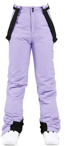 HOTIAN Pantaloni da sci da donna, per snowboard, invernali, caldi, impermeabili, antivento, rimovibili, da sci, da trekking, Lilla, L