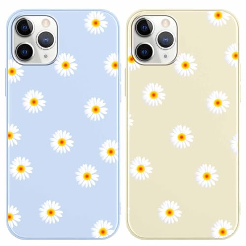 Yoedge 2 Stück Blume HandyHülle für iPhone 11 Pro Hülle 5,8, Schutzhülle für iPhone 11 Pro Case 3D Weiß Blumen Muster Design Aesthetic Mädchen Frauen Geschenk Weich TPU Silikon Stoßfest Cover