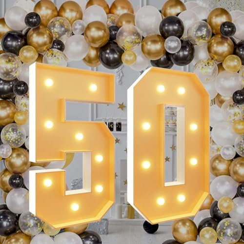4Ft Marquee Light Up Numbers 50 for 50th Birthdays Party Decoration Large Light Up Large Block Mosaic Numbers Pre-cut Foam Board Set for Weddings Baby Anniversaries Decor