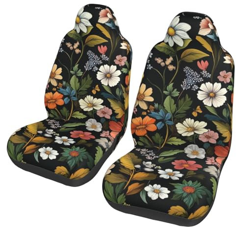 Mexpekil Autositzbezüge, bunte Wildblumen, Autositzschutz, vollständiger Sitzbezug, universelles Auto-Innenzubehör für Männer und Frauen, 2 Stück