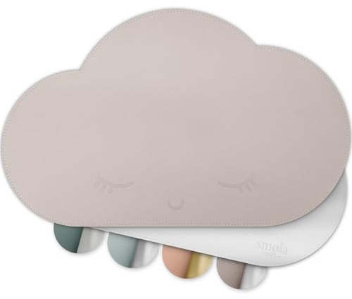 smøla Platzset für Kinder - Wolke I Abwaschbares Tischset aus BPA-freiem PU-Leder I Platzdeckchen Tischunterlage für Kleinkinder & Babys I 2-Farbig (Nebel-Lila/Silber)
