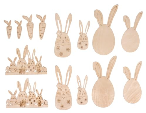 Rayher Osterhasen & Freunde, aus Furnierholz, natur, 3,9 - 8,8 cm, Stärke 1 mm, Btl. 14 Stück, Holz-Deko-Hasen, Streuteile Holz, für österliche Dekorationen, Osterdekoration, 46783505
