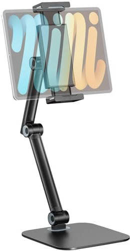 Tablet Ständer Höhenverstellbar mit 360° Drehbarem – Universeller Schreibtischhalter kompatibel mit iPad, Samsung Galaxy Tab, Amazon Fire HD 10 und Leichten Geräten bis 12,9 Zoll/1kg, Schwarz