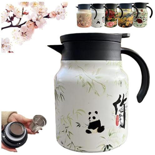 Raidley Vintage Floral Pattern Tea Thermos Built-in Infuser, Doresty Thermos Tea Pot, 1000ml Plastic Handle Teas Detachable Teas Thermo with Infuser & Lid (D 1000ML)