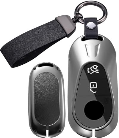 ontto Coque de protection pour clé de voiture compatible avec Mercedes C E S Classe W206 W223 GLC X254 300 EQS V297 EQE V295 CLE 2023-2025 Boîtier en métal Porte-clés A Noir